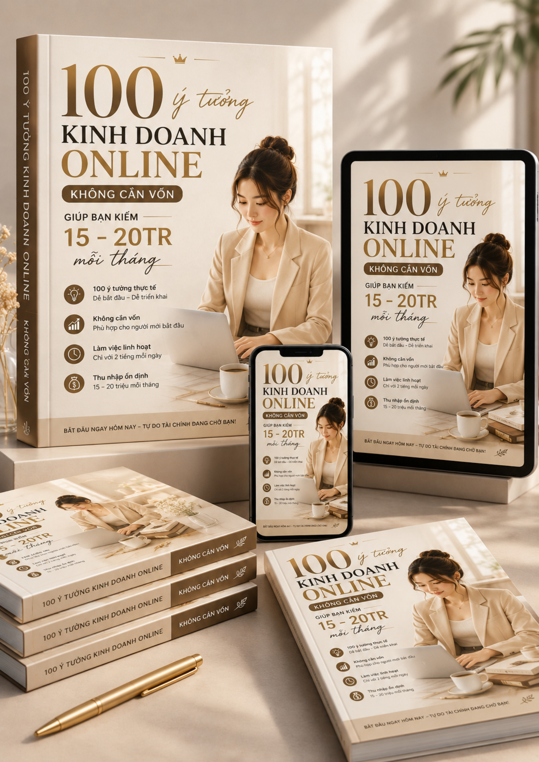 Bìa ebook 100 Ý Tưởng Kinh Doanh Online Không Cần Vốn — Sống Tự Do